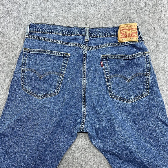 Levis 505 Jeans Mens 36x32 Blue Regular Straight Stretch Denim Pants Actual35x30 - Picture 12 of 16